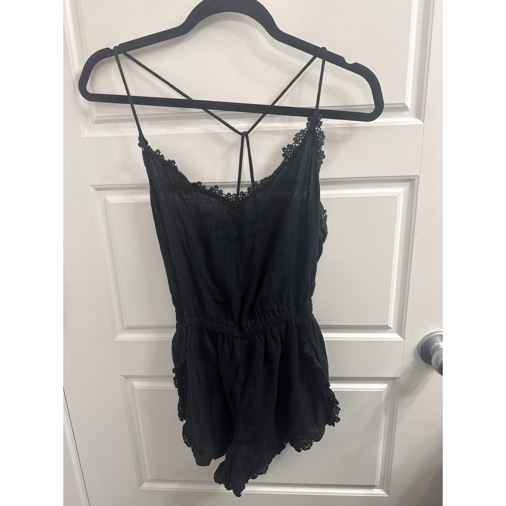 Abercrombie & Fitch Black Lace Trim Gauze Romper Sleeveless Strappy Small